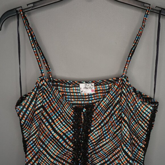 Free People Intimately Black Multi Color Plaid Crop Top Button Front Camisole M - Picture 2 of 15